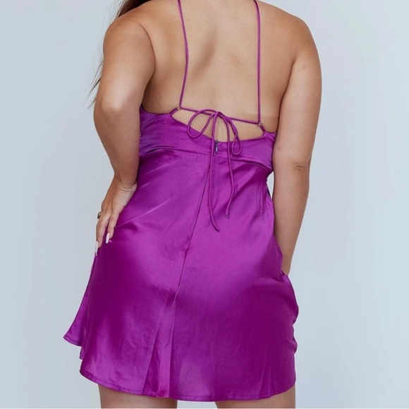 NWOT Princess Polly Sacha Satin Cutout Ruched Mini Dress Purple US 6 - Picture 4 of 6